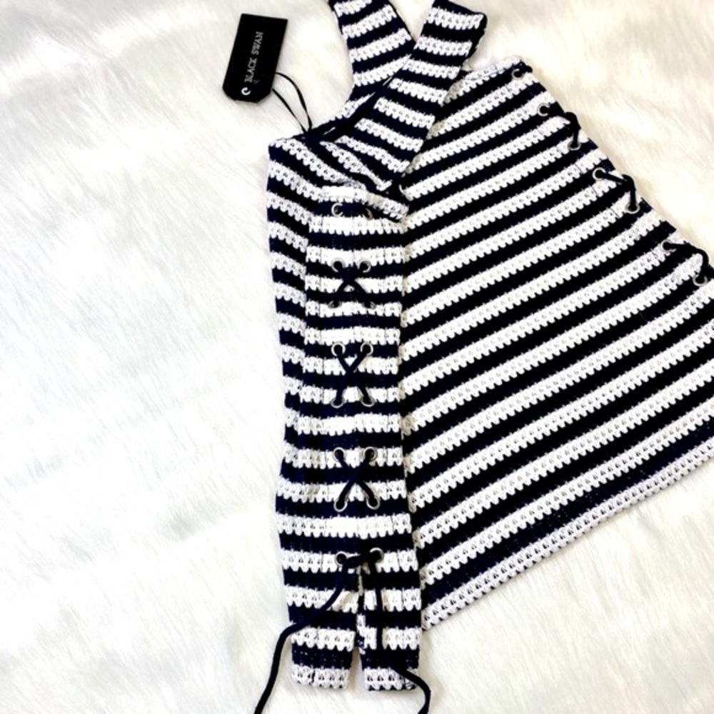 Laceup Cutout Tank Top Lace Up Sides Knit Striped - Picture 10 of 12